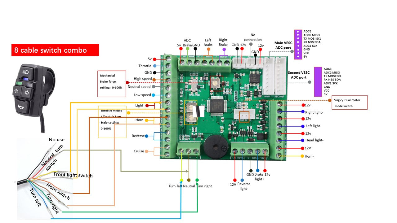 8pin wuxing switch combo wiring with Ewheel ADC adapter V2