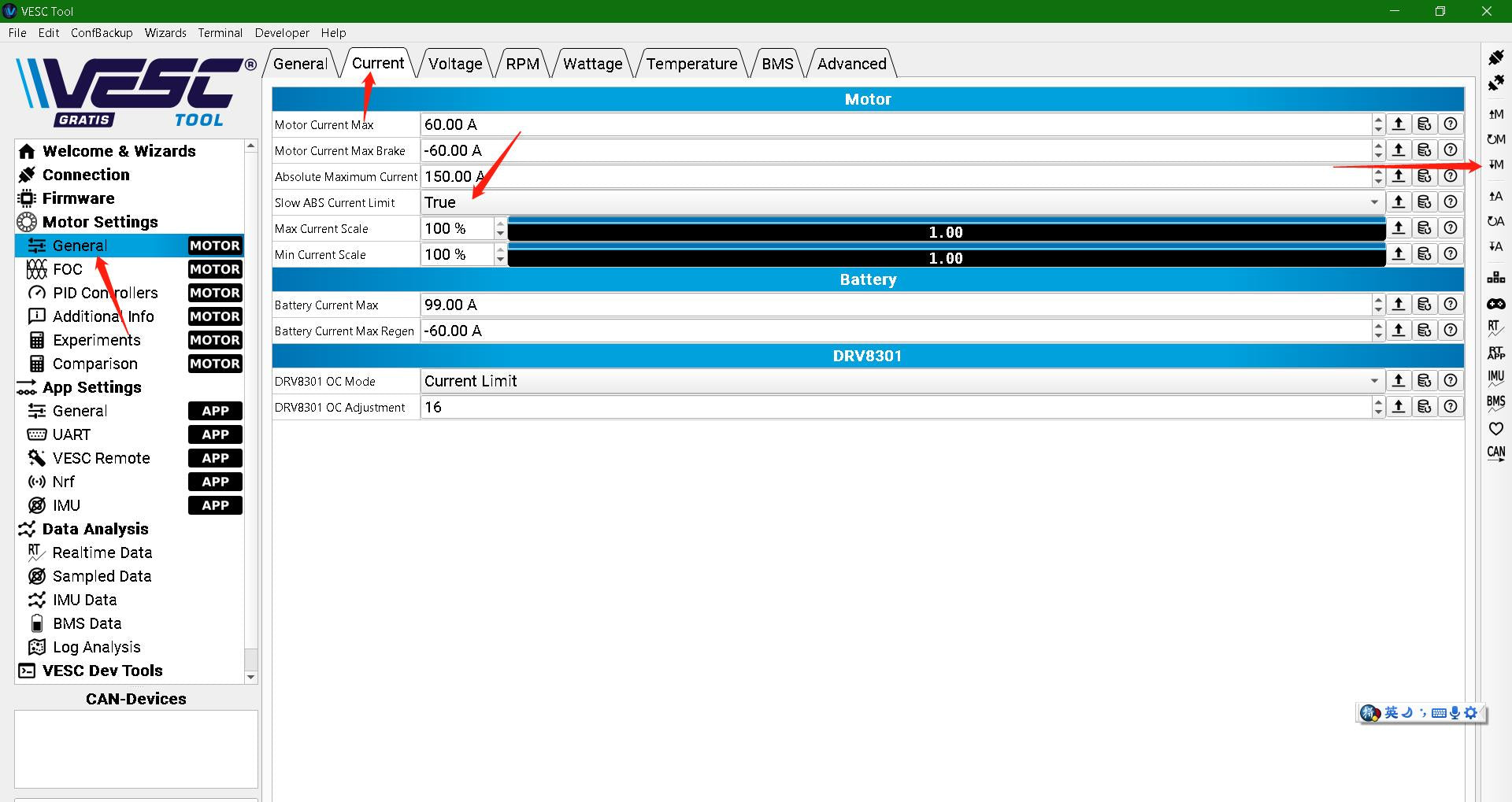 step2 : set abs slow current limit to true