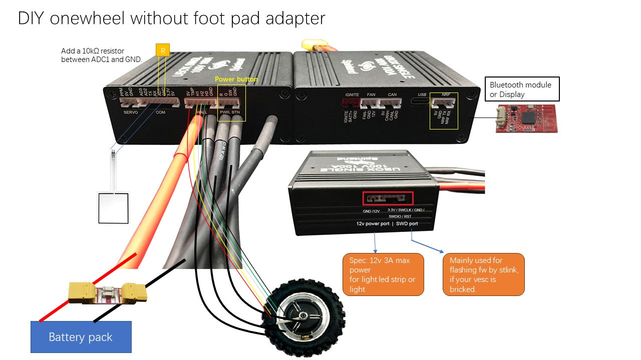 diy onewheel without foot pad adapter wiring with FSR