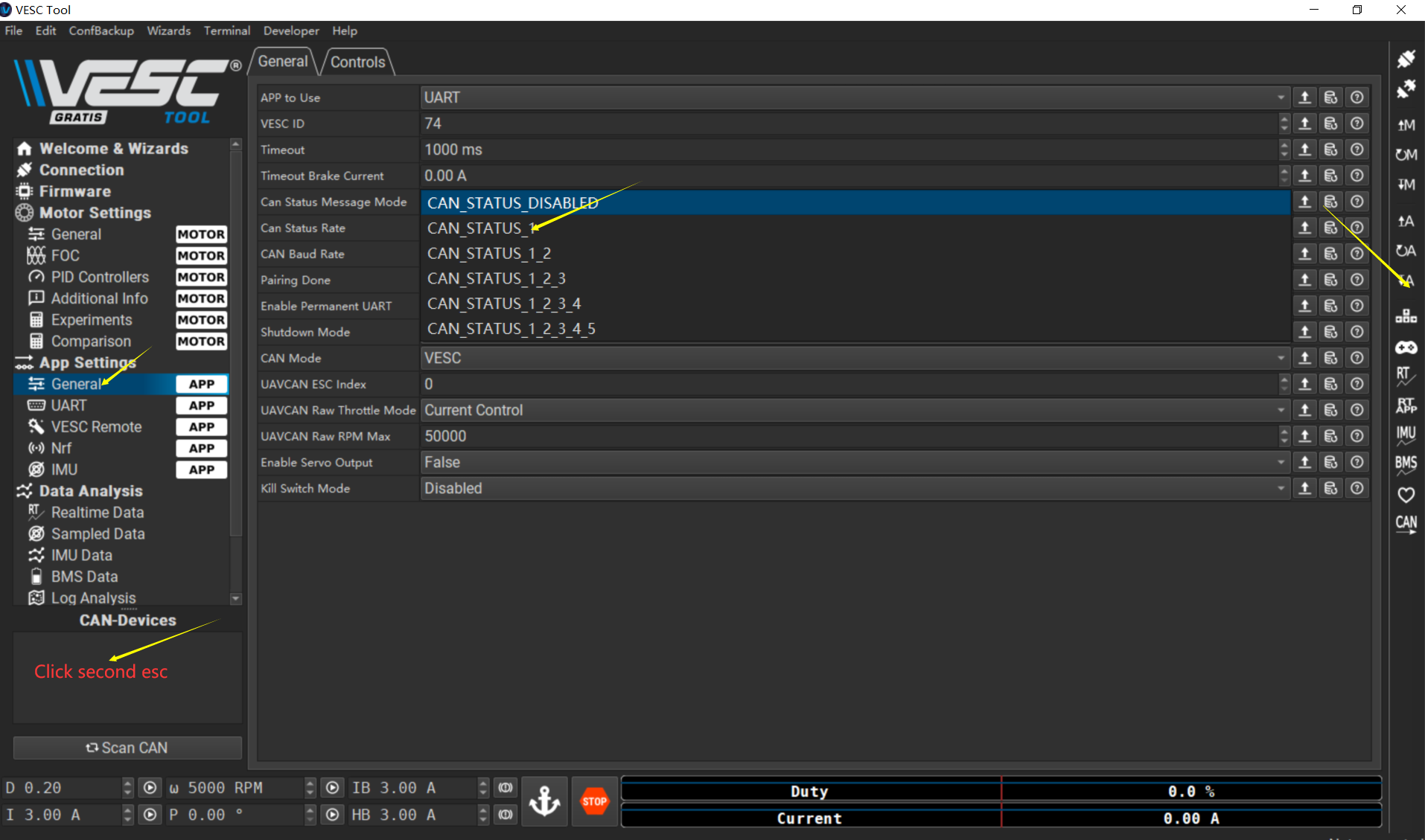 Uni1 remote set in vesc tool