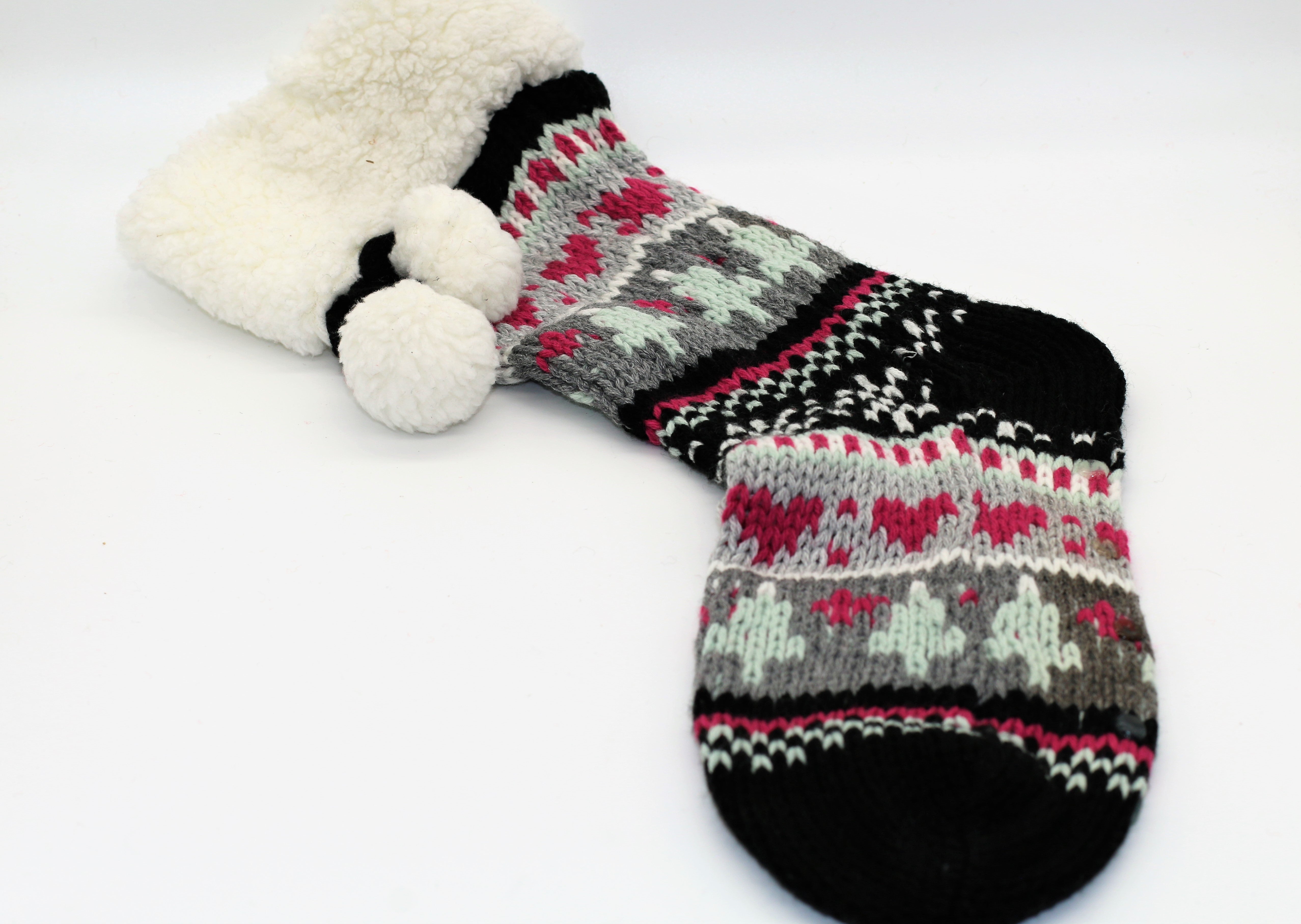 Knit Christmas Socks With Pom Poms