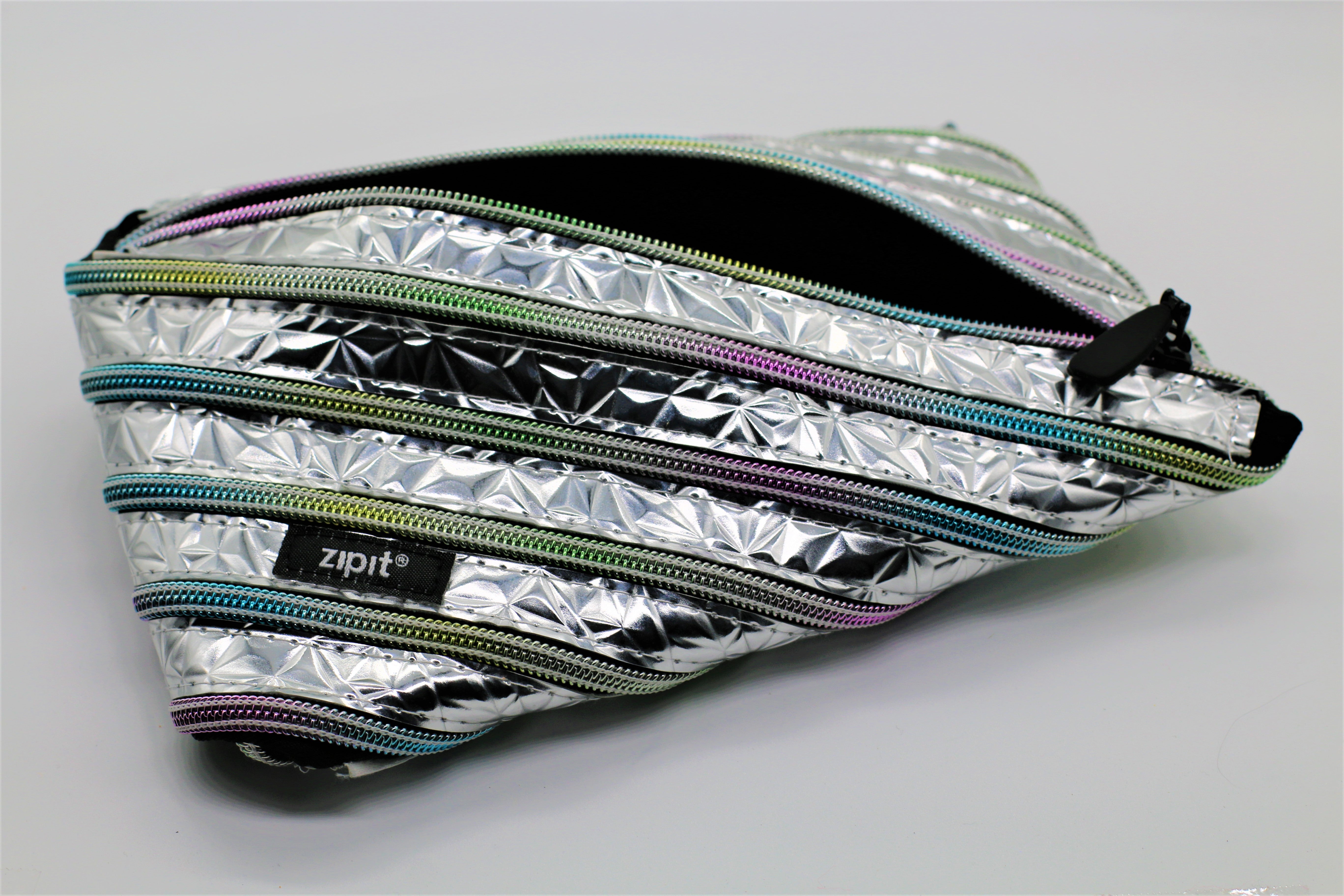 Zipit Continuous Zip Binder Pencil Case - Silver Pastel Rainbow Zipper