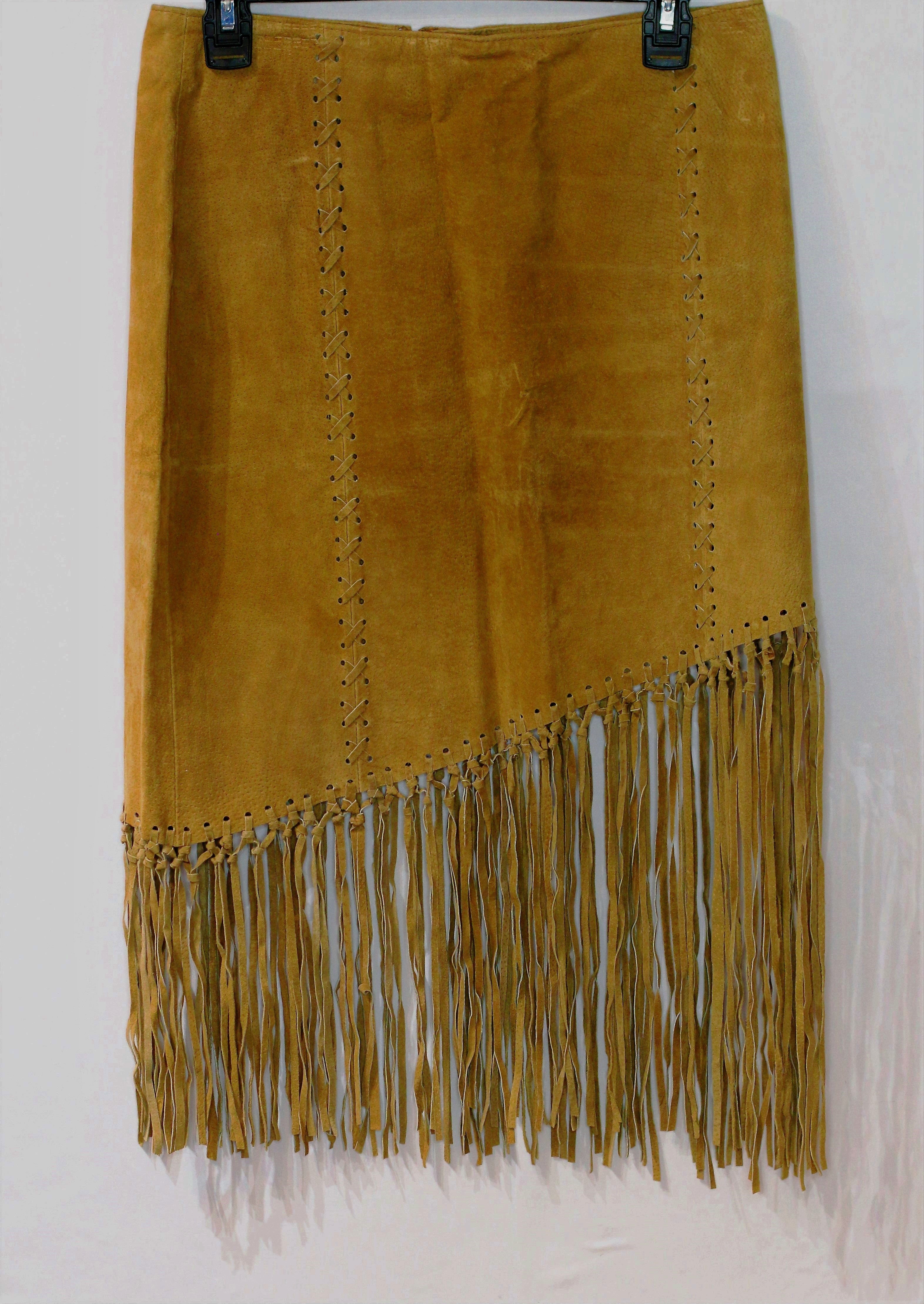 Asymmetrical Fringe Suede Leather Skirt