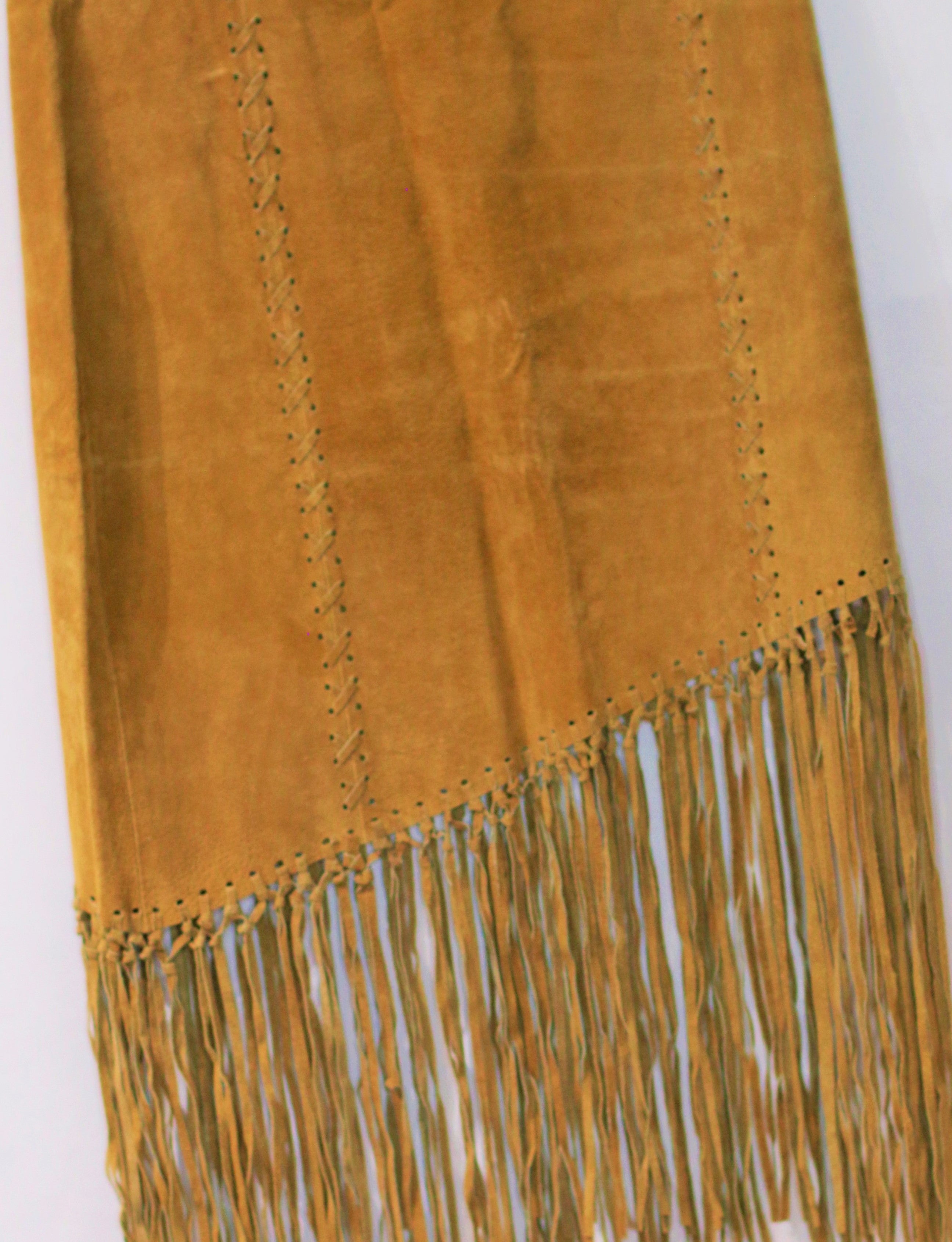 Asymmetrical Fringe Suede Leather Skirt