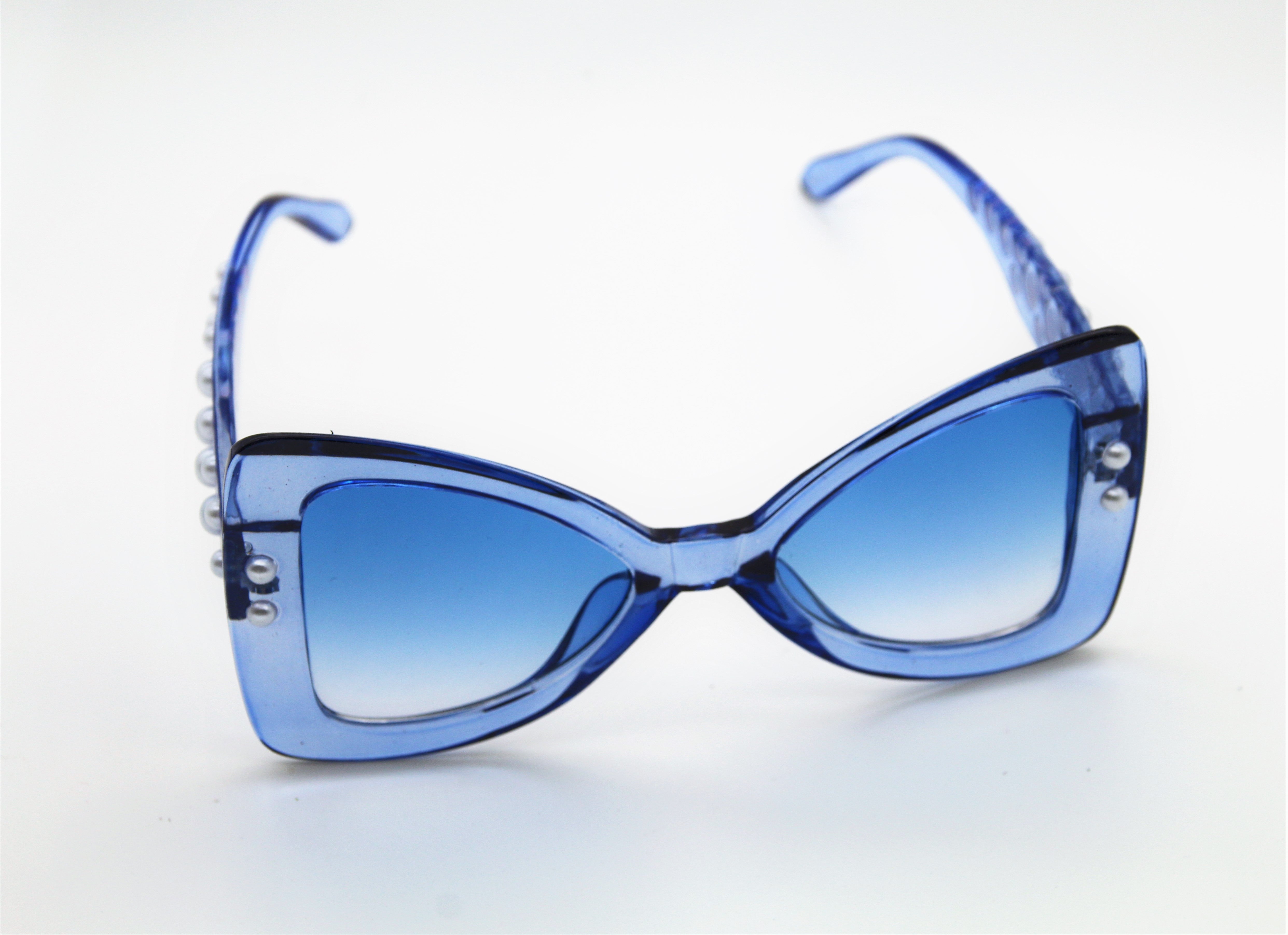 Aqua Blue Sunglasses With Faux Pearls