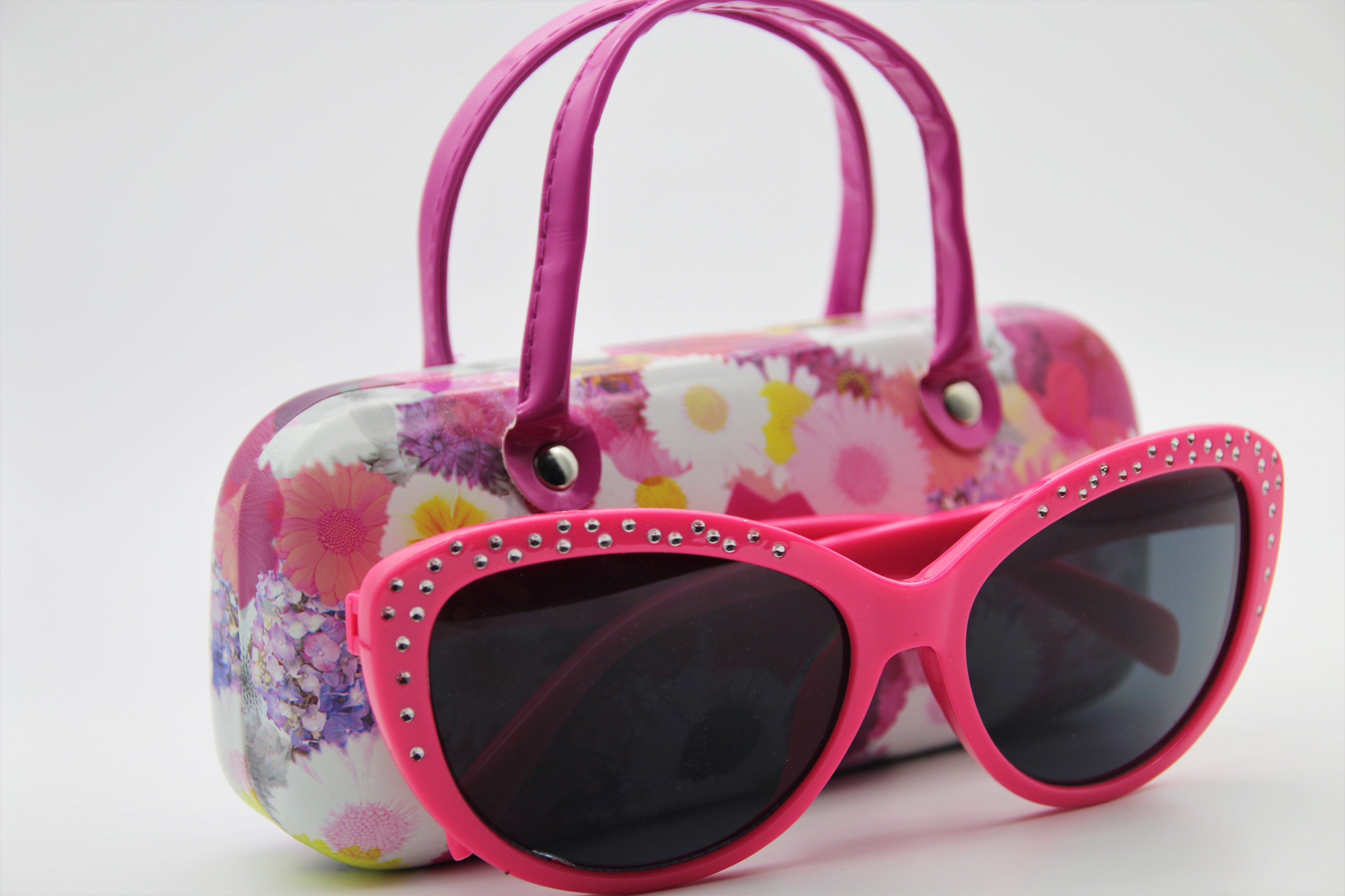 Girls Sunglasses with Matching  flower Case for Kids