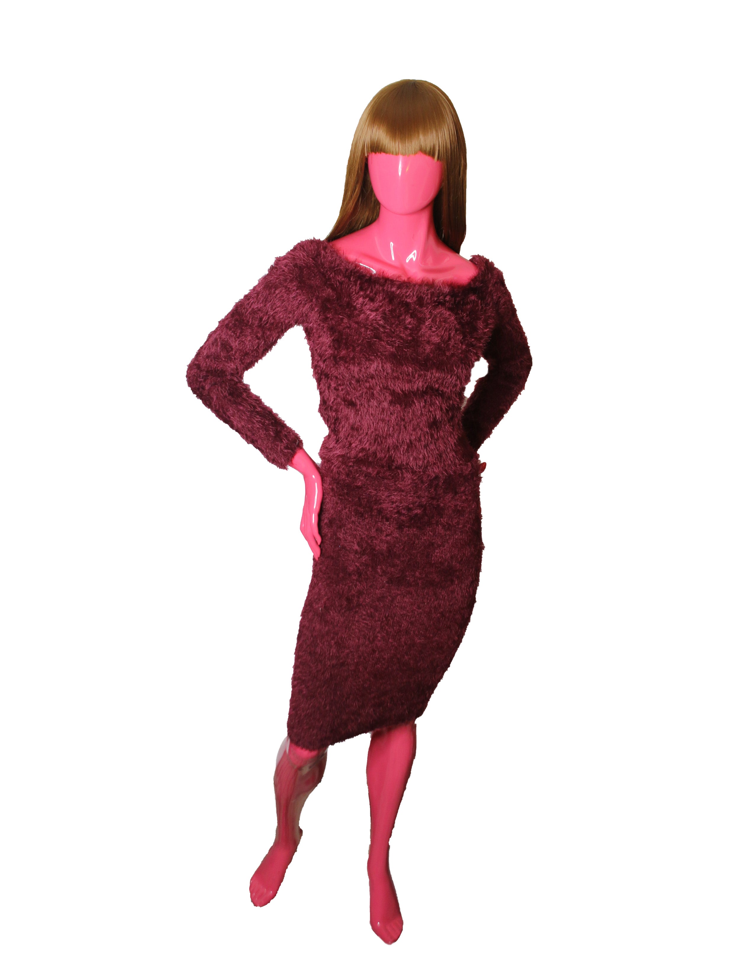 Women 2 Piece Burgundy Faux Fur Skirt Set