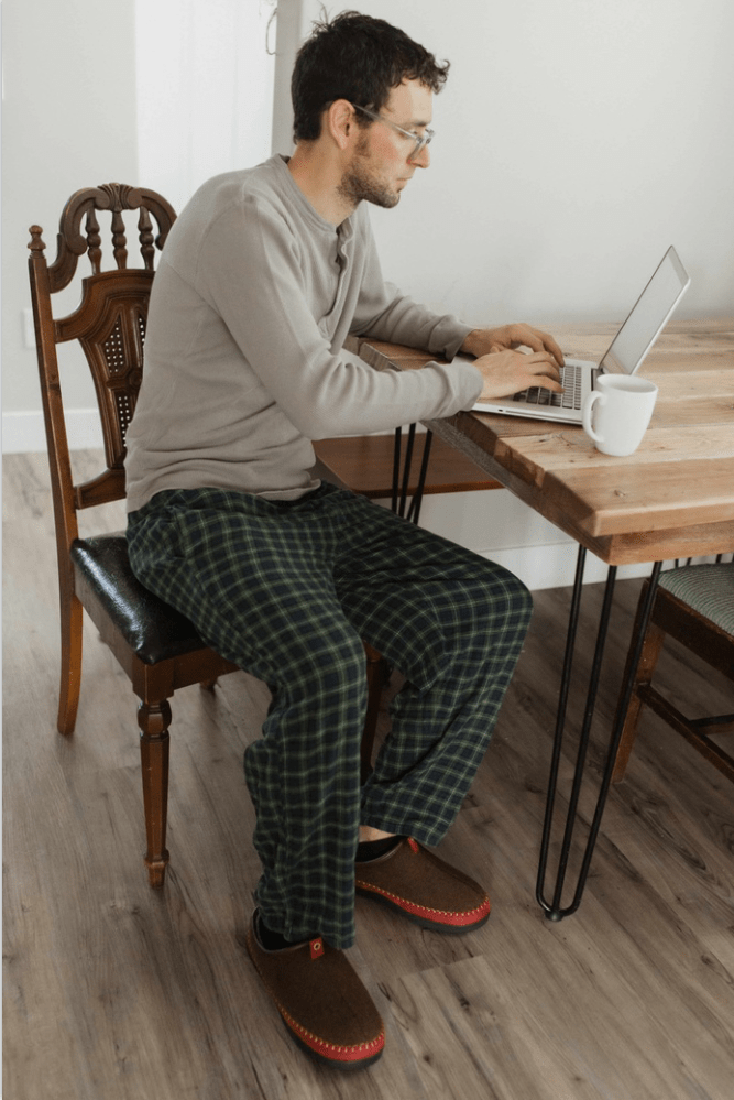 Model tries on slippers