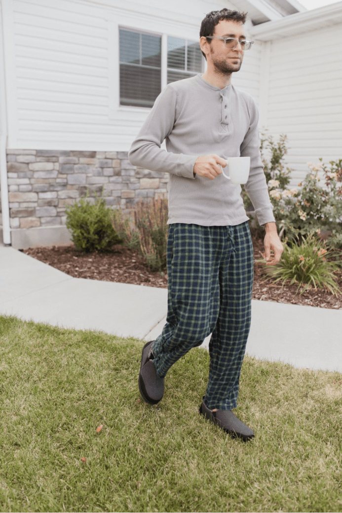 Model tries on slippers