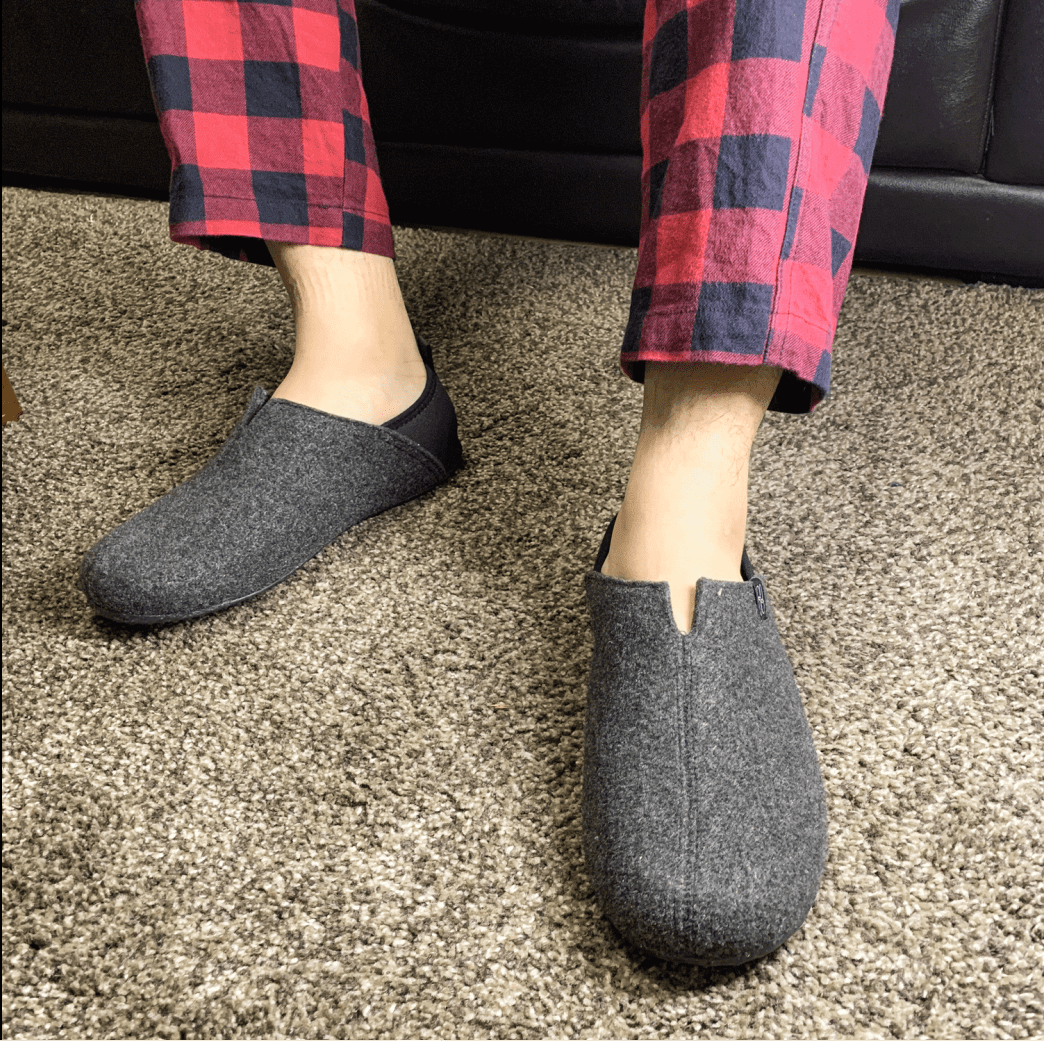 Model tries on slippers