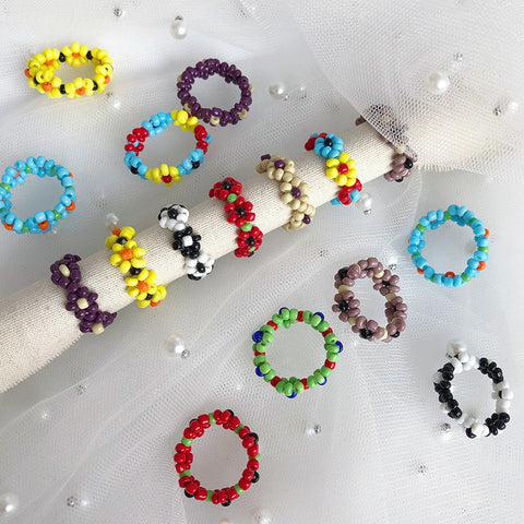 Beaded Flower Stretch Ring