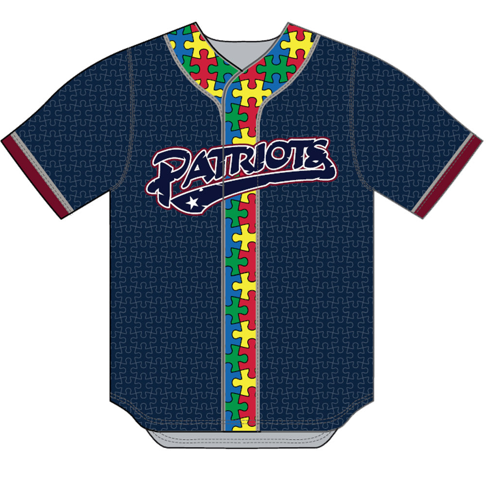 Somerset Patriots Autism Awareness Full Button Specialty Jersey Blank Back With No Number