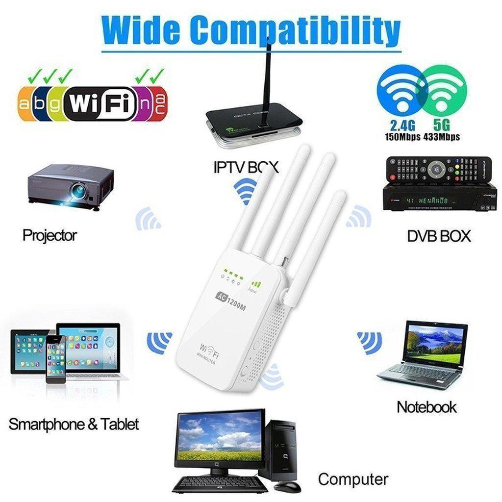 1200Mbps Dual Band 2.4/5G Wireless Range Extender WiFi