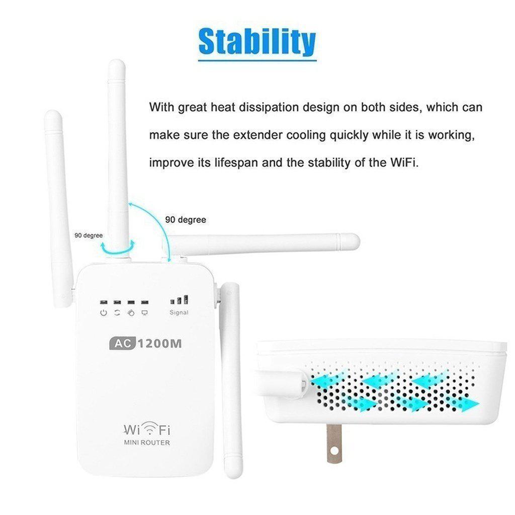 1200Mbps Dual Band 2.4/5G Wireless Range Extender WiFi