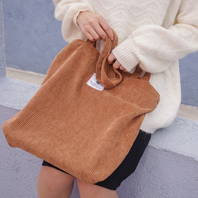 Women Corduroy Shopping Bag Female Canvas Cloth Shoulder Bag