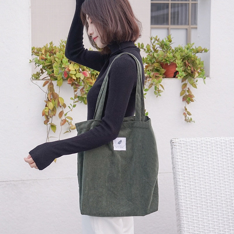 Women Corduroy Shopping Bag Female Canvas Cloth Shoulder Bag