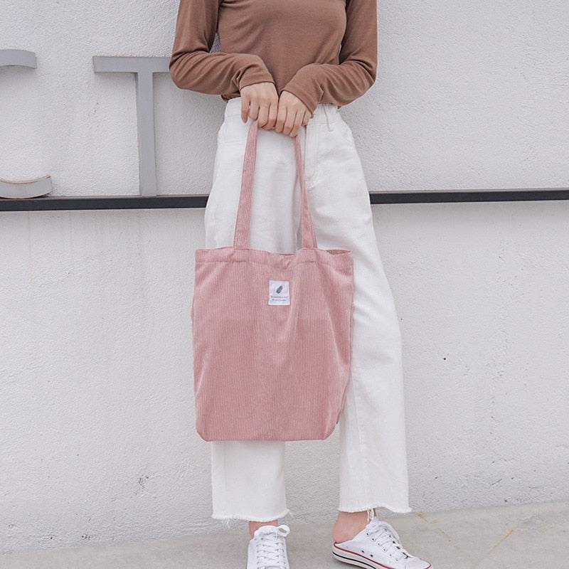 Women Corduroy Shopping Bag Female Canvas Cloth Shoulder Bag