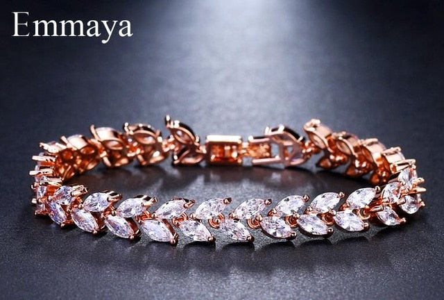 Emmaya Brand Fashion Charm AAA Cubic White Zircon Four Colors Leaf Jewelry Bracelets For Woman Elegance Wedding Party Gift