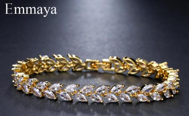 Emmaya Brand Fashion Charm AAA Cubic White Zircon Four Colors Leaf Jewelry Bracelets For Woman Elegance Wedding Party Gift