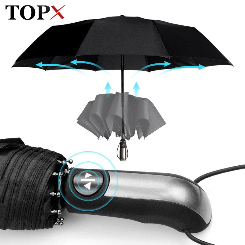 Wind Resistant Fully-Automatic Umbrella Rain Women For Men 3Folding Gift  Parasol Compact Large Travel Business Car