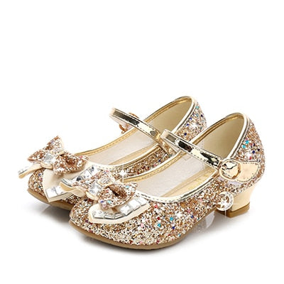 Princess Kids Leather Shoes for Girls Flower Casual Glitter Children High