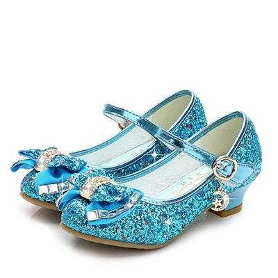 Princess Kids Leather Shoes for Girls Flower Casual Glitter Children High
