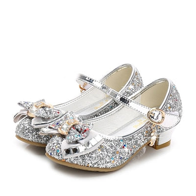 Princess Kids Leather Shoes for Girls Flower Casual Glitter Children High