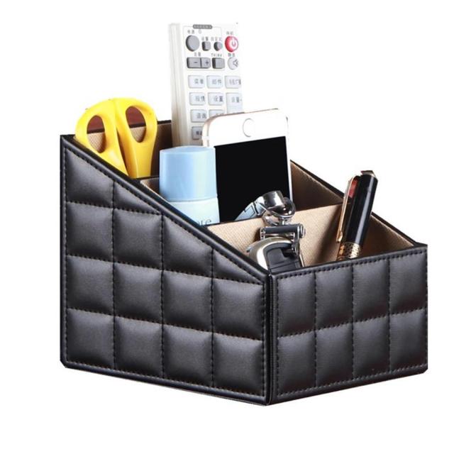New Arrival 5/3 Grid Pu Leather Desktop Organizer Pen Remote Control Phone And Tv Holder Desk Storage Box Office Home Stationery