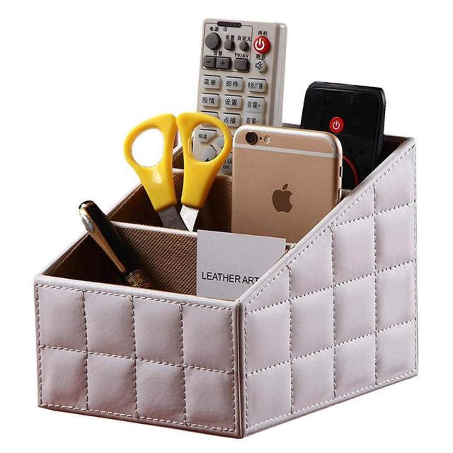 New Arrival 5/3 Grid Pu Leather Desktop Organizer Pen Remote Control Phone And Tv Holder Desk Storage Box Office Home Stationery