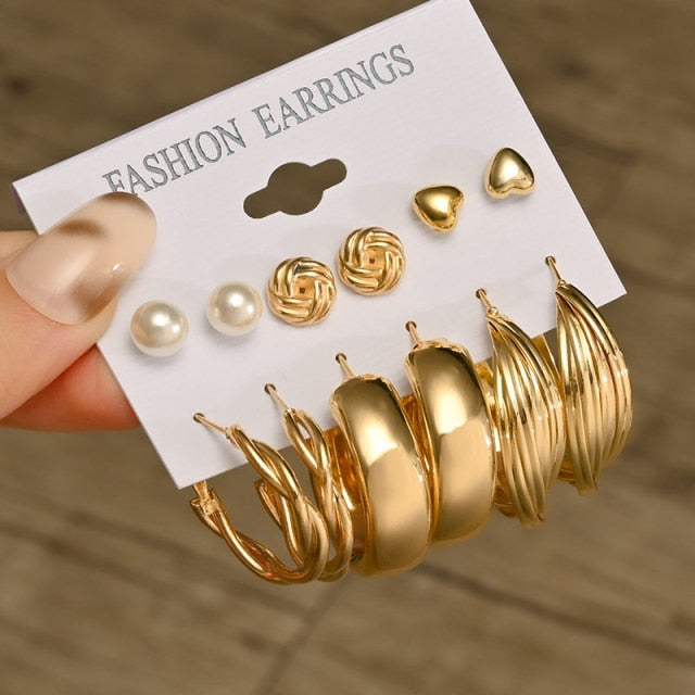 Fashion Geometric Hoop Earrings Set for Women Statement Vintage