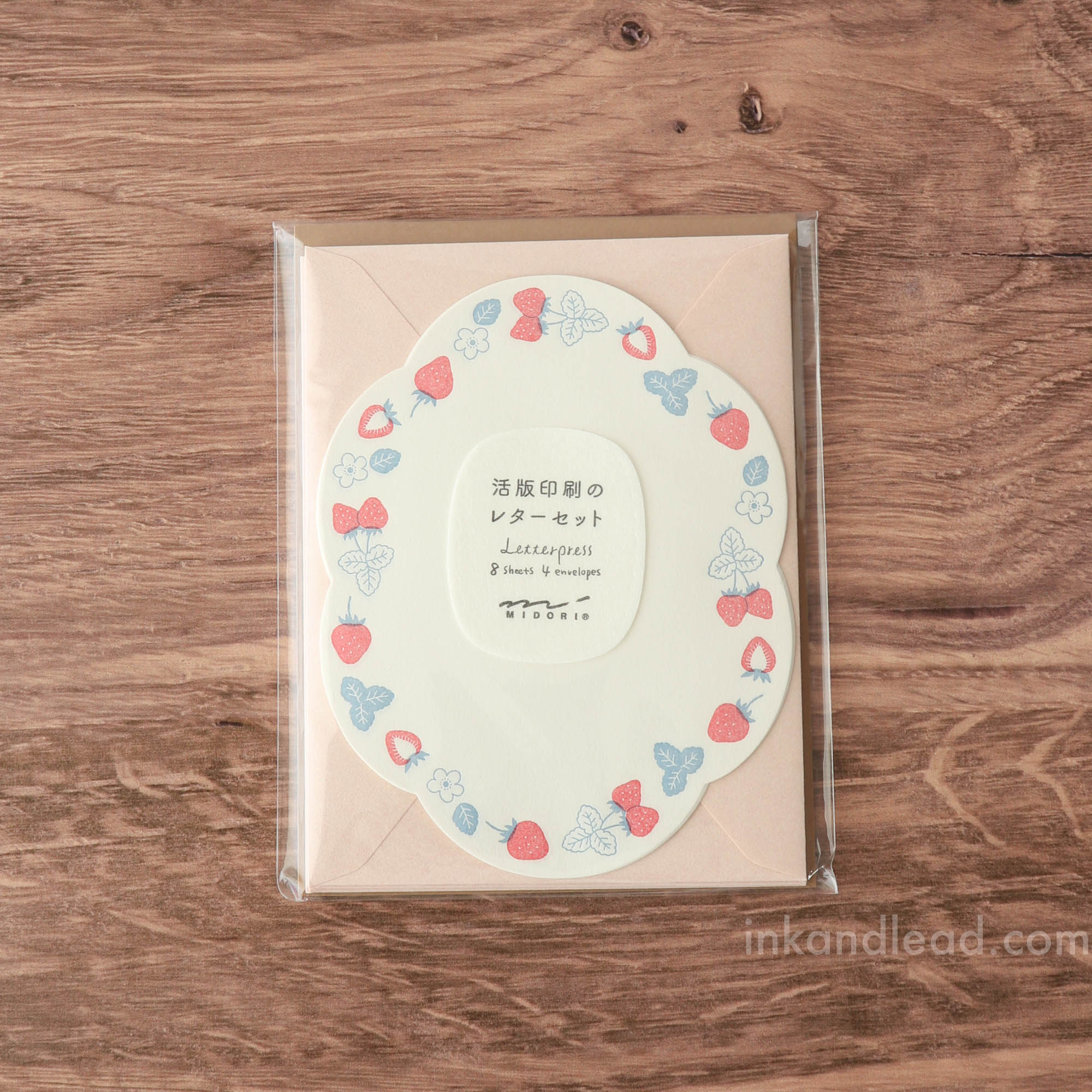 Midori Letterpress Die-Cut Mini Letter Set - Strawberry Pattern