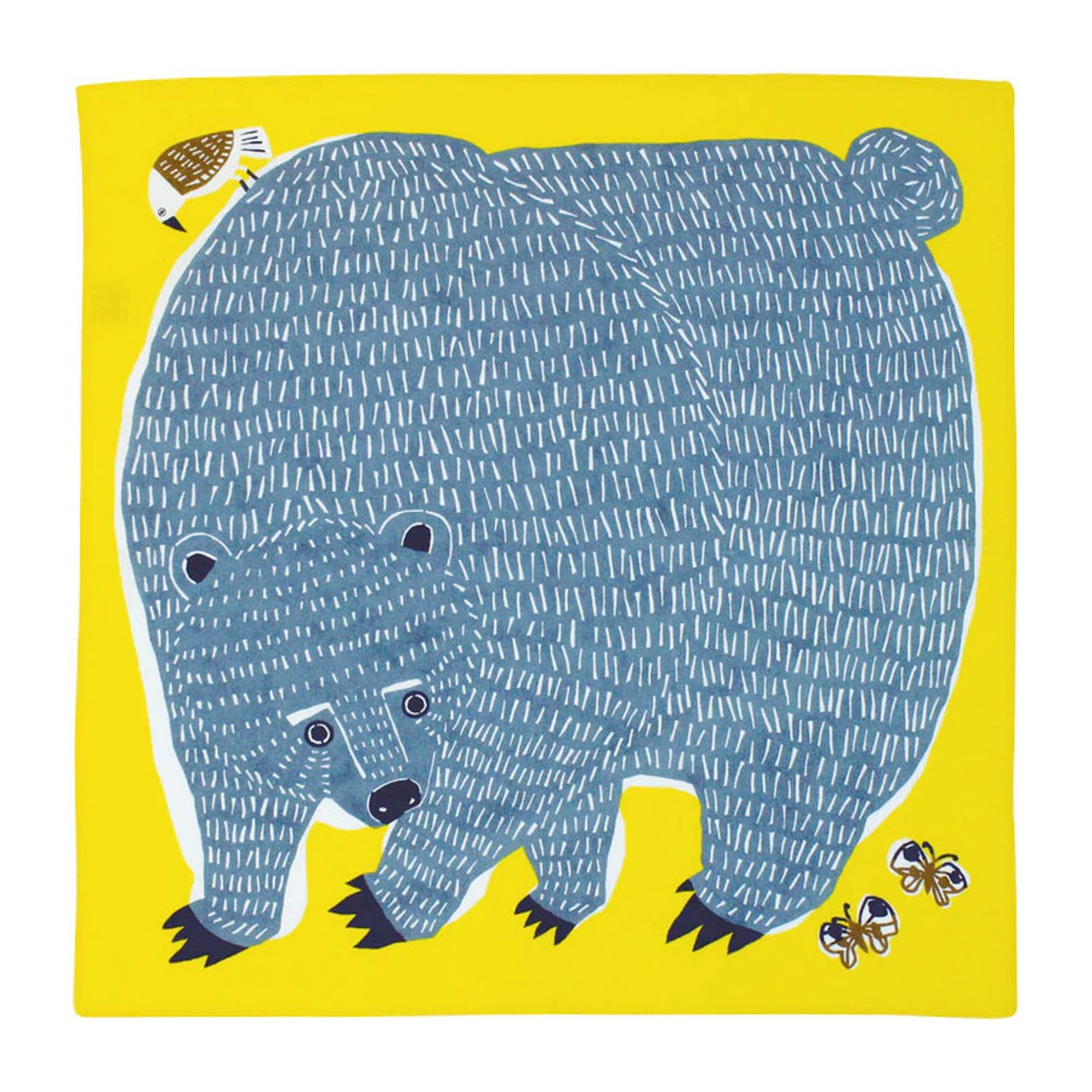 Musubi Furoshiki Cloth Wrap, 50 cm, Bear & Bird - Yellow