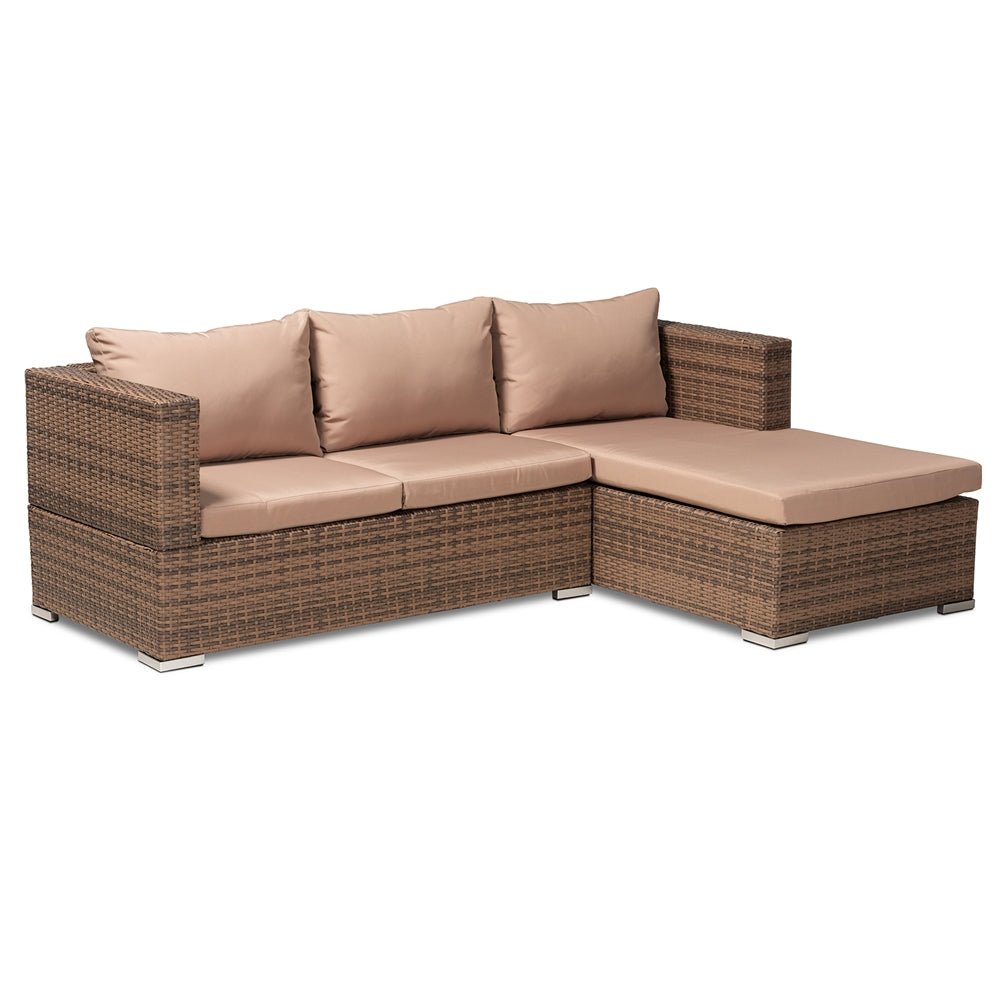 Addison Light Brown Finished 3 Piece Woven Rattan Outdoor Patio Set With Adjustable Recliner