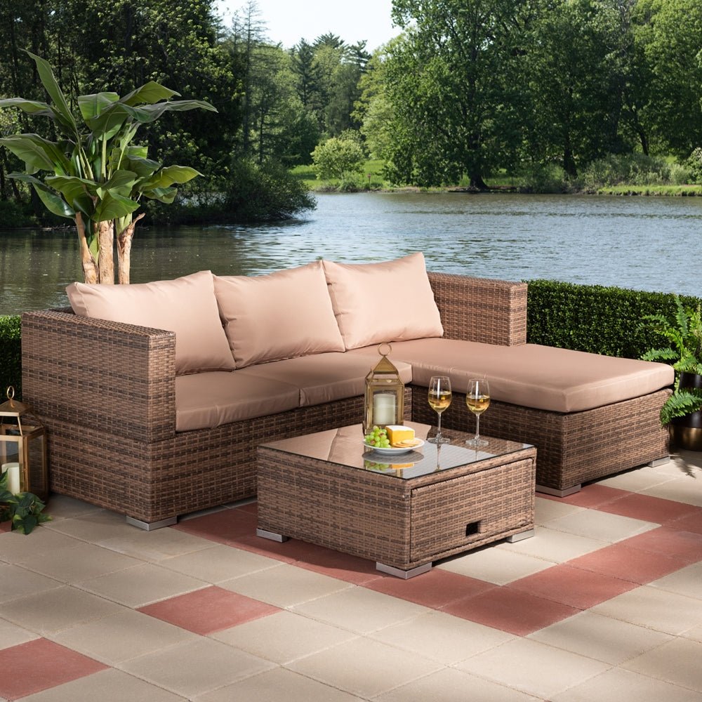 Addison Light Brown Finished 3 Piece Woven Rattan Outdoor Patio Set With Adjustable Recliner