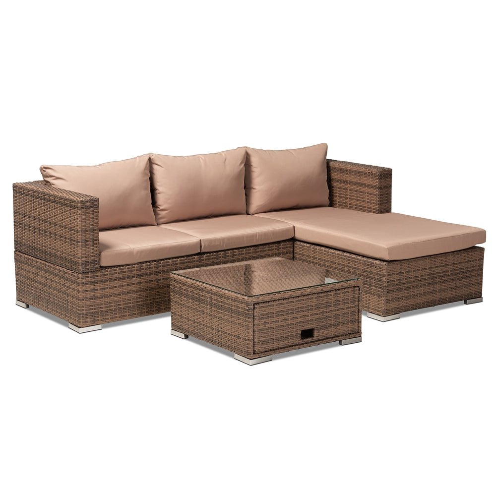 Addison Light Brown Finished 3 Piece Woven Rattan Outdoor Patio Set With Adjustable Recliner