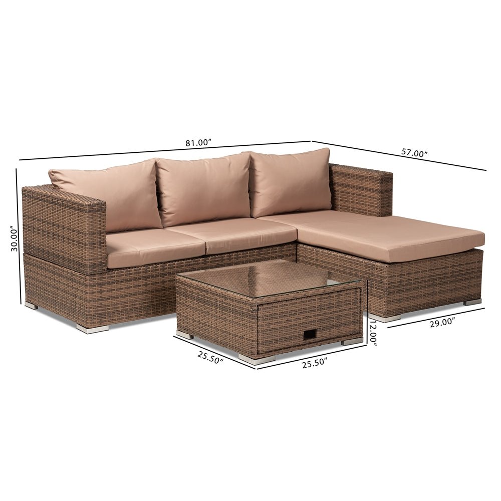 Addison Light Brown Finished 3 Piece Woven Rattan Outdoor Patio Set With Adjustable Recliner