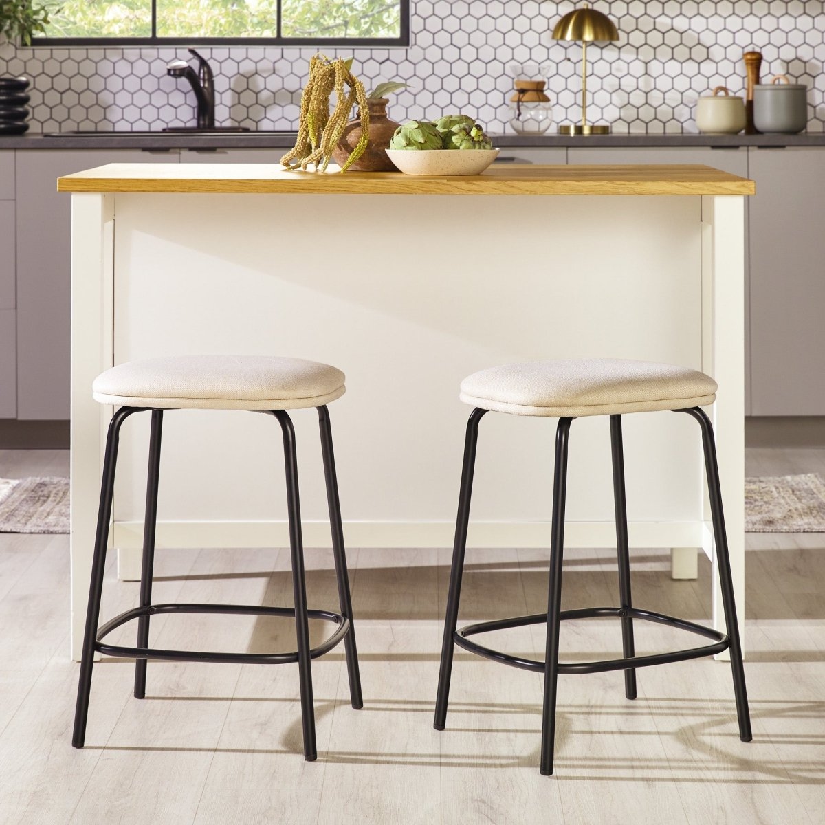 Mutt Simple Counter Stool with Upholstered Seat, Set of 2