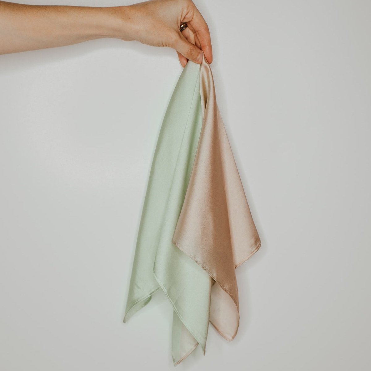 Silk Color Block Bandana Mint and Tan