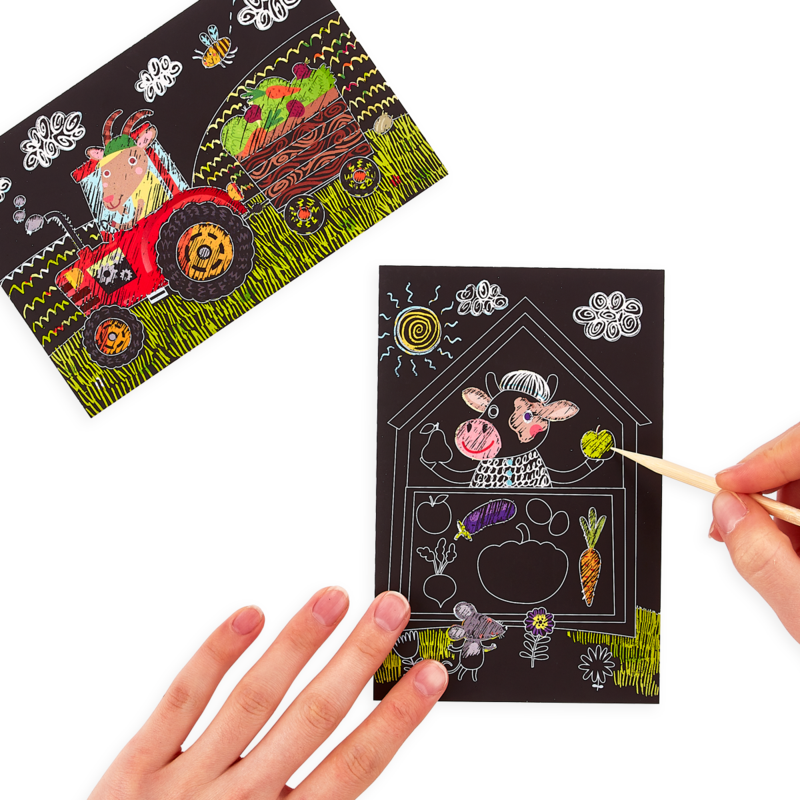 Mini Scratch & Scribble Art Kit: Farm Animals -  7 Piece Set