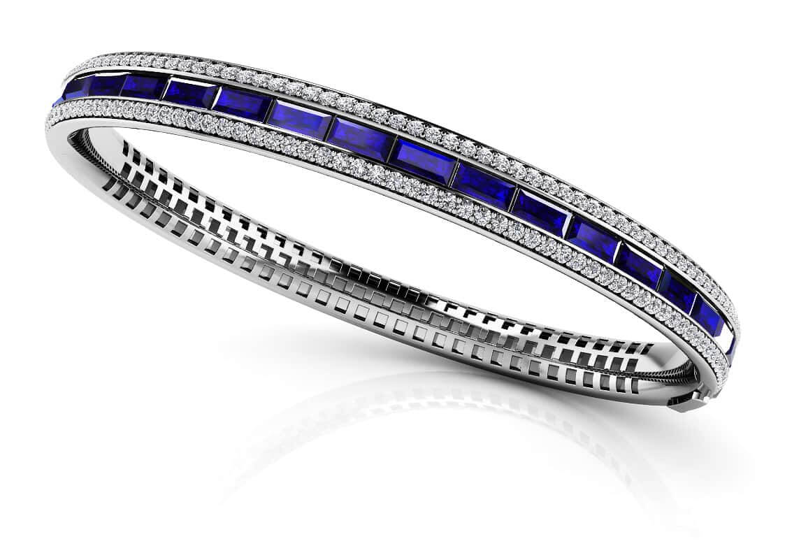 Impeccable Lab-Grown Diamond and Gemstone Bangle Bracelet