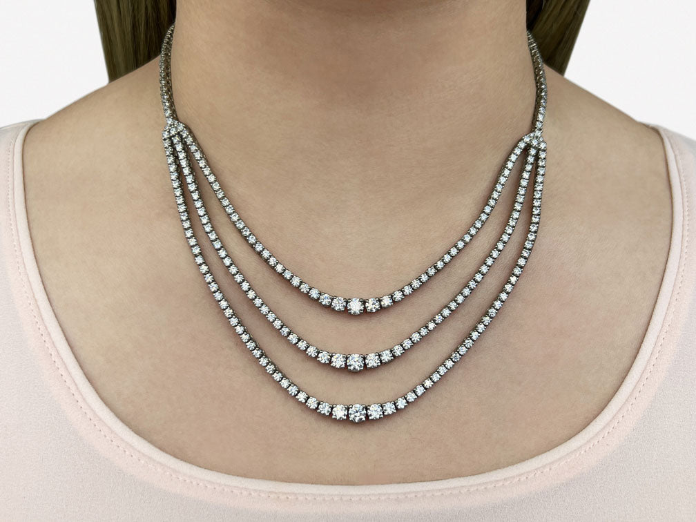 4 Prong Triple Strand Graduated Lab-Grown Diamond Necklace