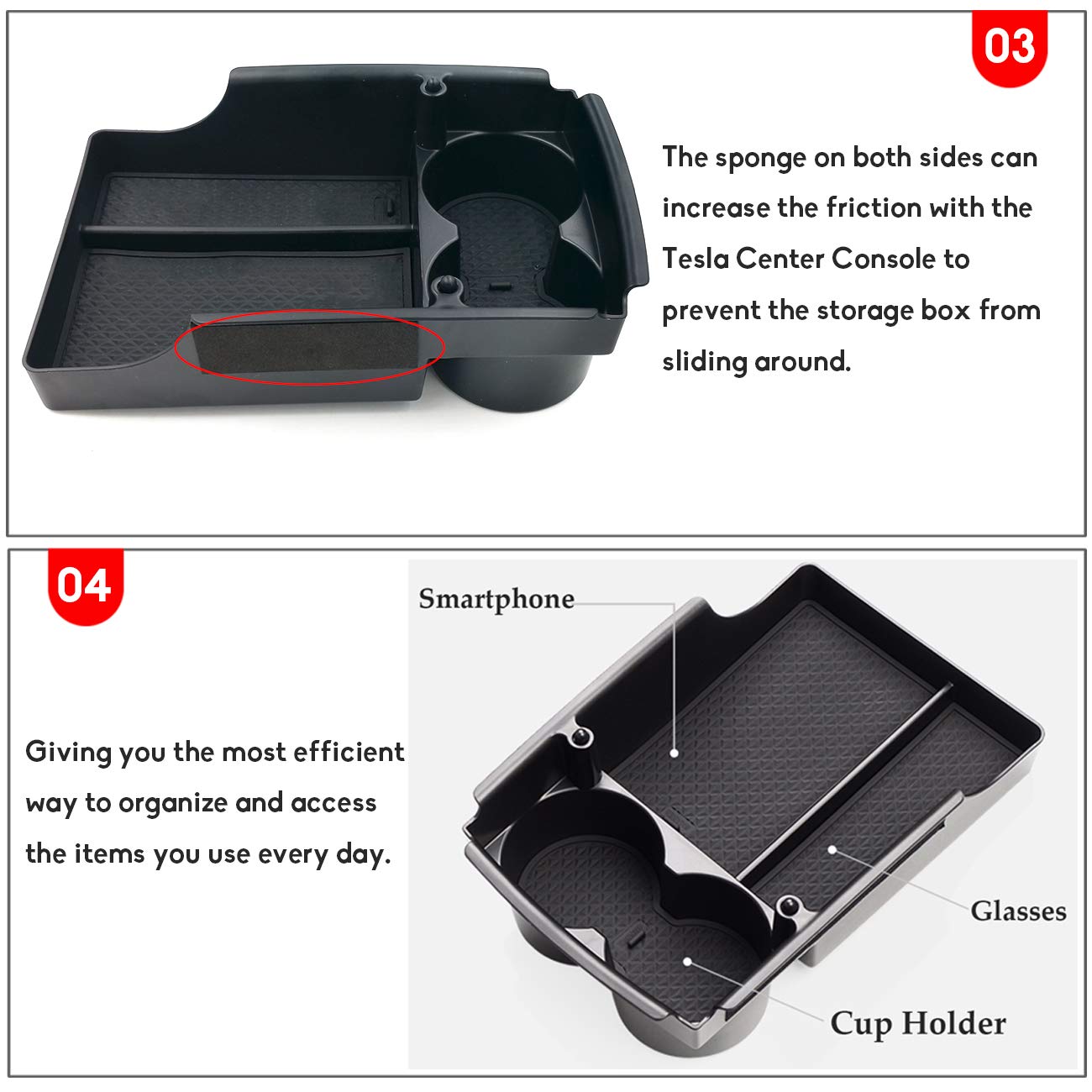 (2016-2021) Tesla Model S/X Center Console Storage Organizer Tray+Cup Holder