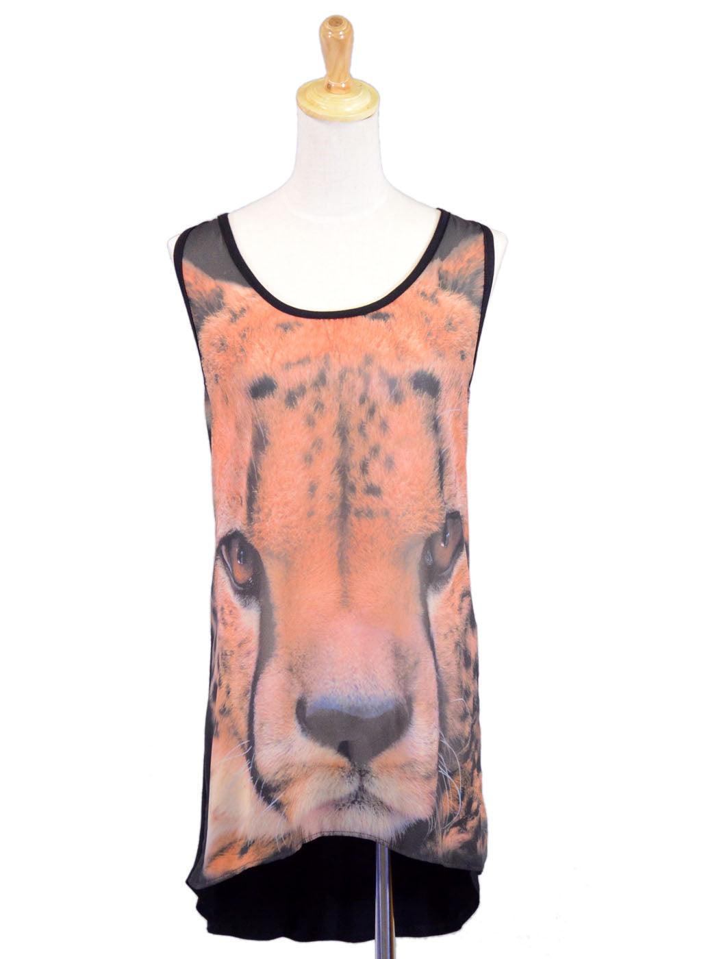 Audrey 3 + 1 Racerback Cheetah Face Print Chiffon High Low Sleeveless Dress