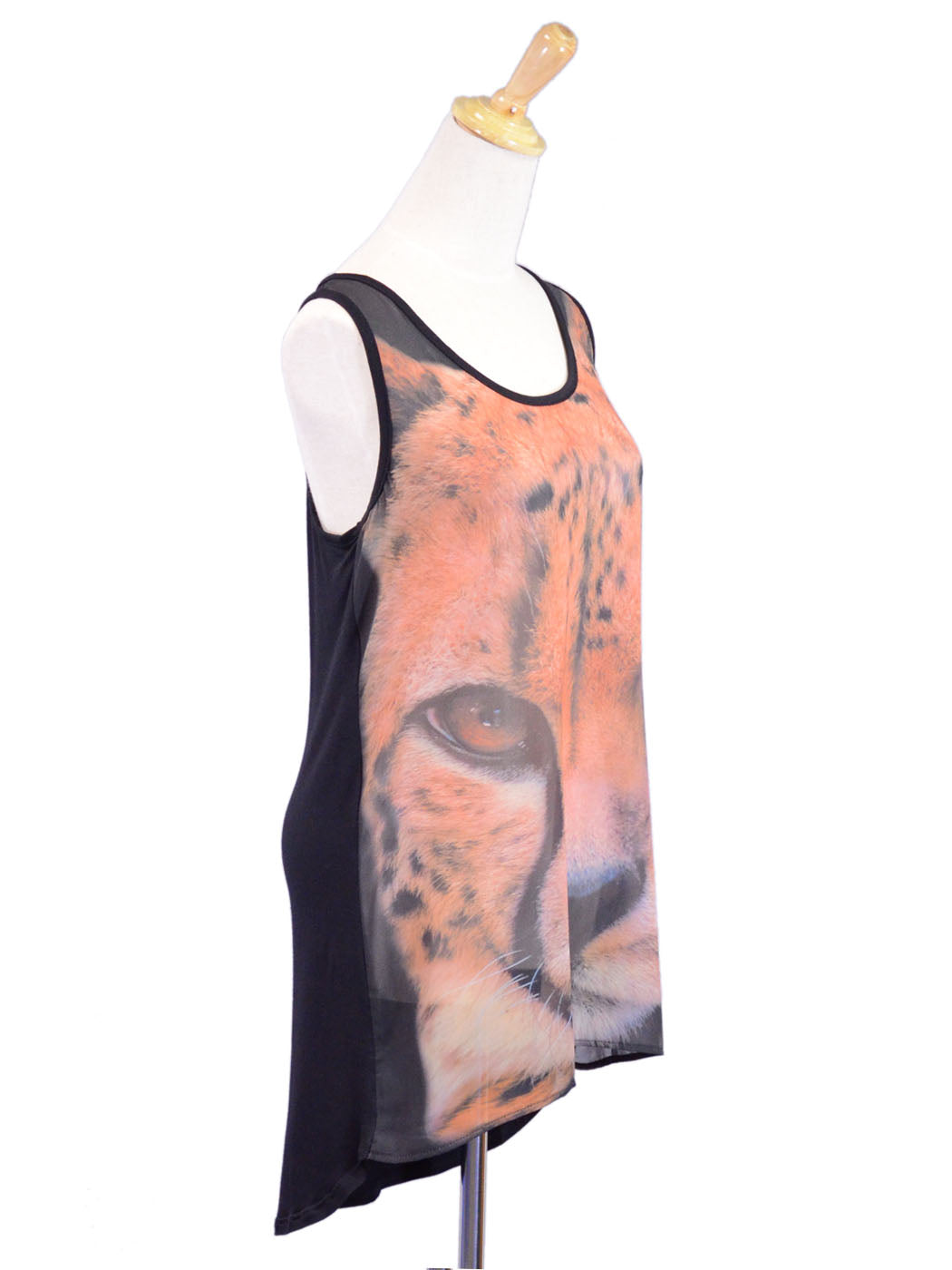 Audrey 3 + 1 Racerback Cheetah Face Print Chiffon High Low Sleeveless Dress