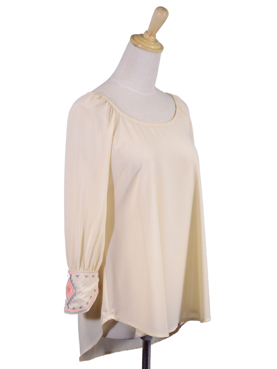 Blu Pepper Beige Long Sleeve Top With Embroidery Sleeve Design