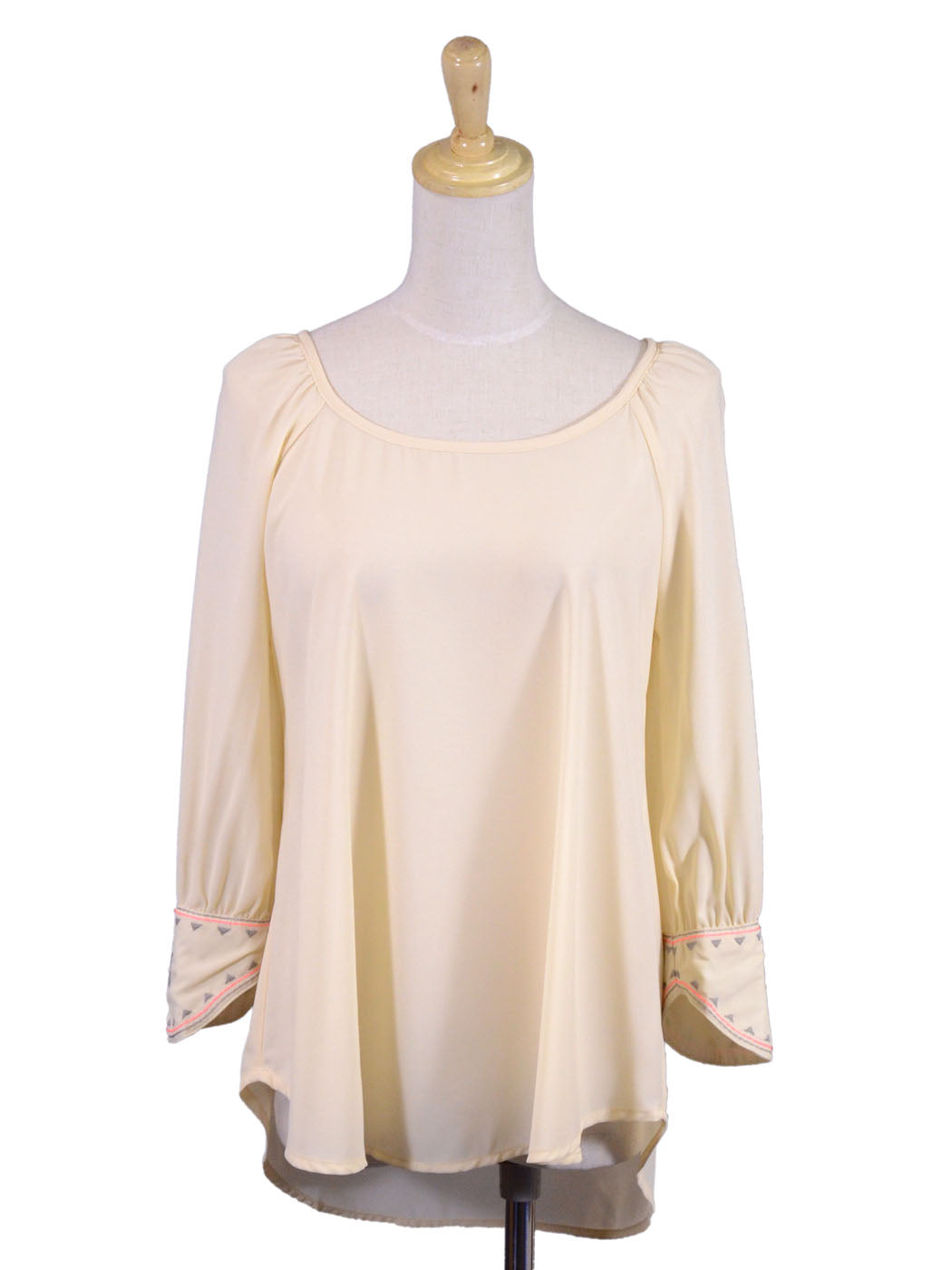 Blu Pepper Beige Long Sleeve Top With Embroidery Sleeve Design