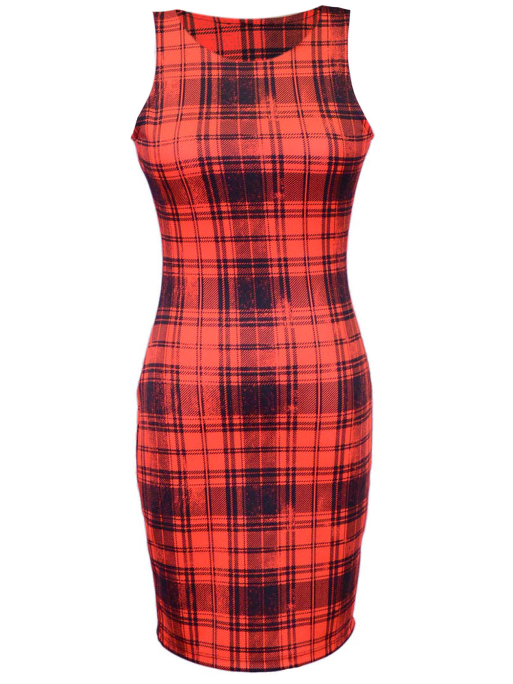 Cherry Mellow Girly Glam Plaid Print Bodycon Tank Knit Party Dress