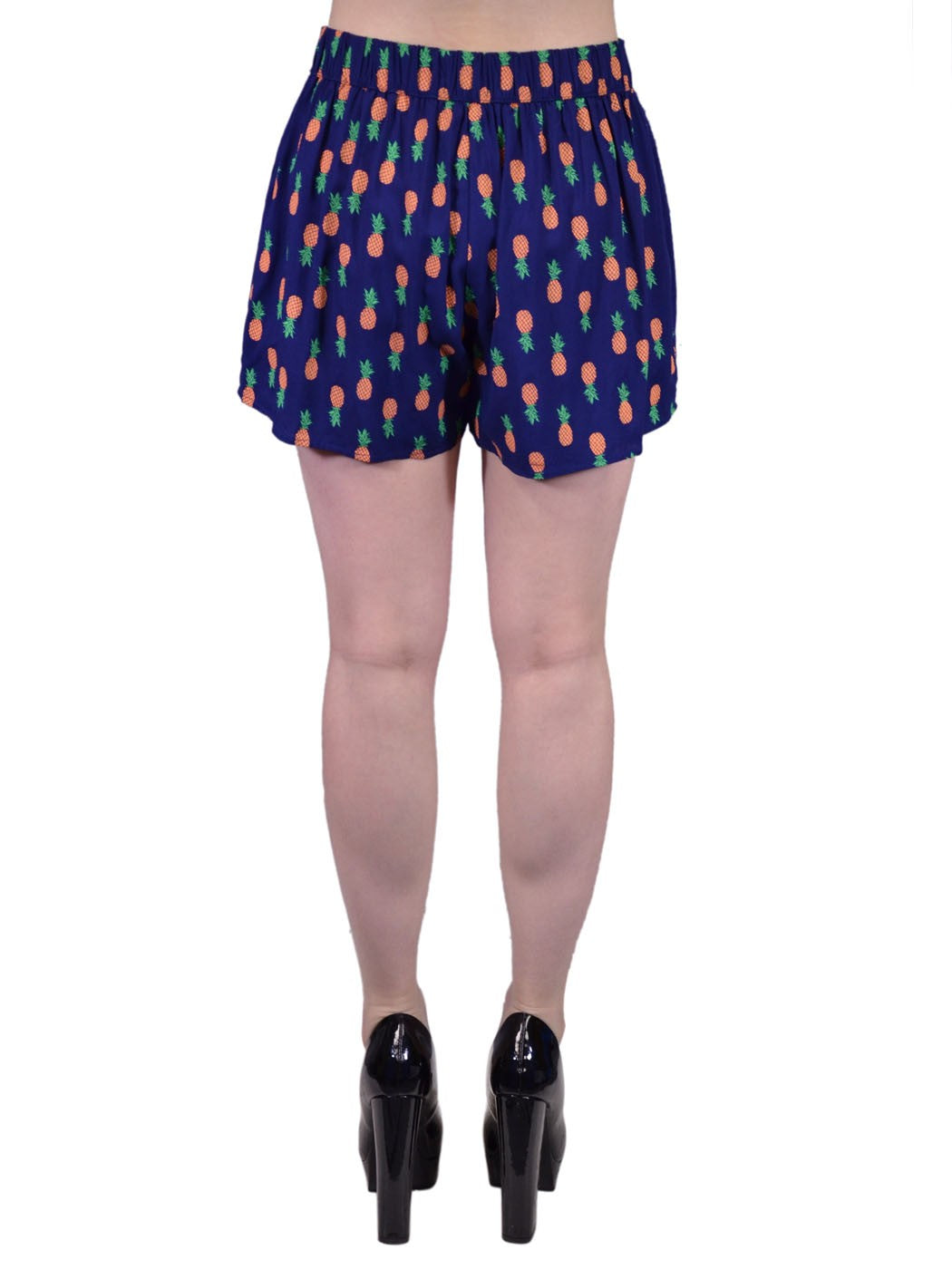 Blu Pepper Fun Tropical All Over Pineapple Print Elastic Waist Woven Shorts