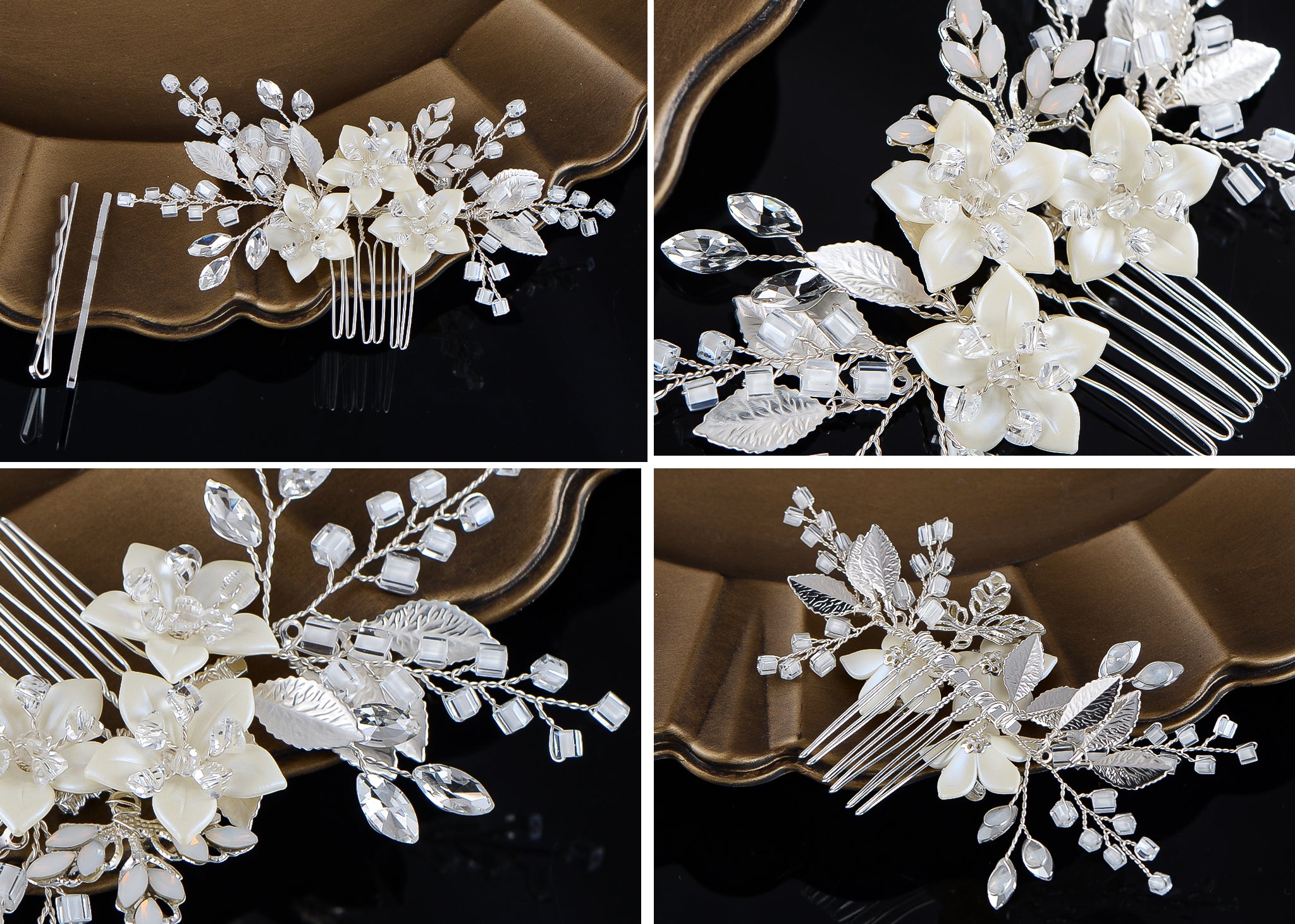 Alilang Flowers Crystal Hair Comb Bridal Hair Pieces Retro Hair Clips Wedding Hair Accessories