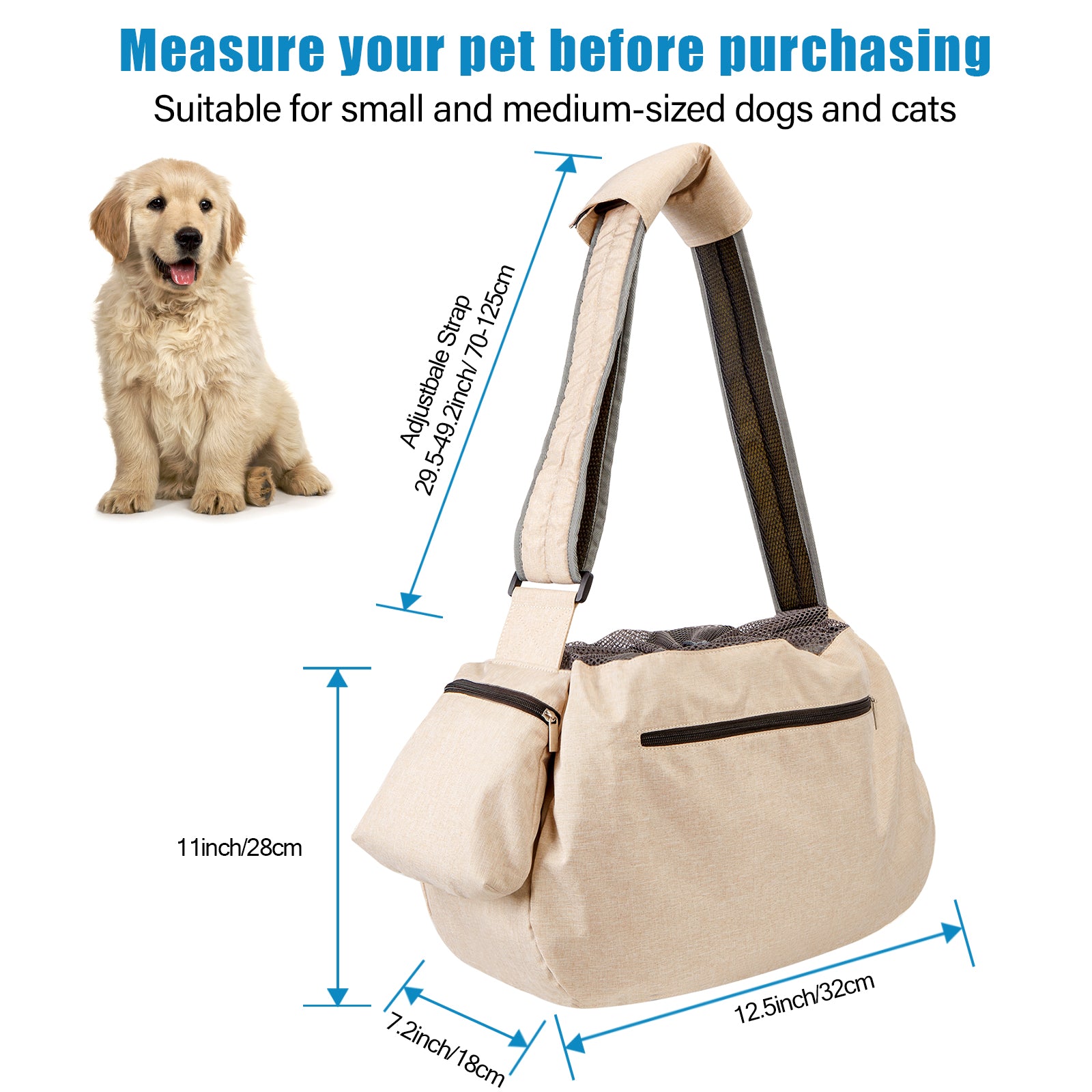 Ownpets XL Pet Sling Carrier, Extra Large Dog Sling, Fits 15 to 25lbs, Beige